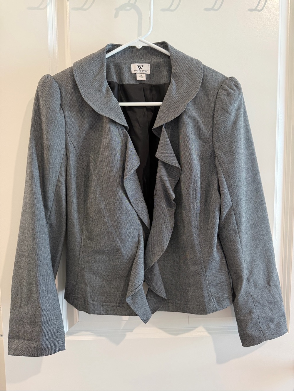 Worthington Gray Ruffle-Front Blazer